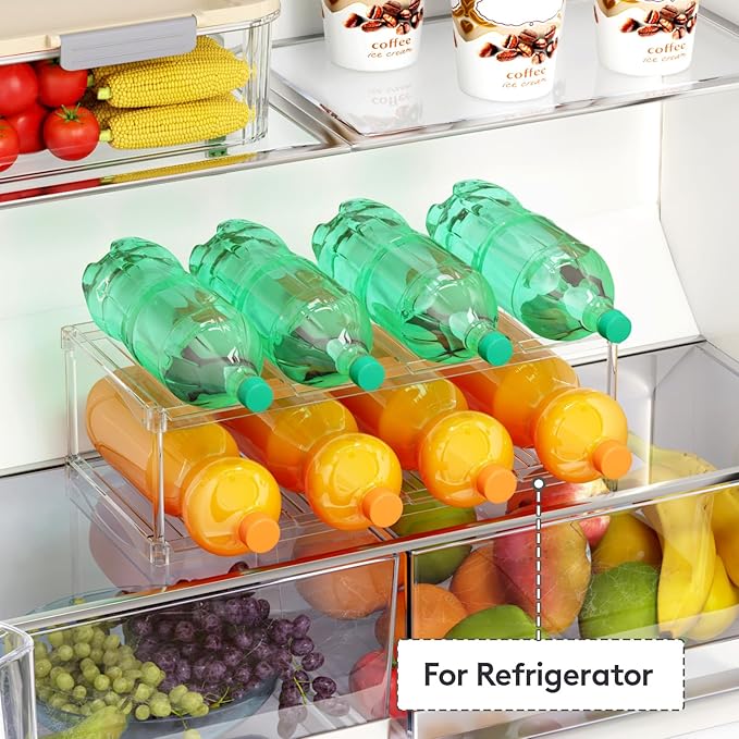 Lifewit Stackable Bottle Storage Organizer, Clear Freestanding Wine Holder for Cabinet, Large Slot Water Bottle Tumbler Cup Organizer for Pantry, Plastic Wine Rack for Fridge Cellar, 2Tier Hold 8