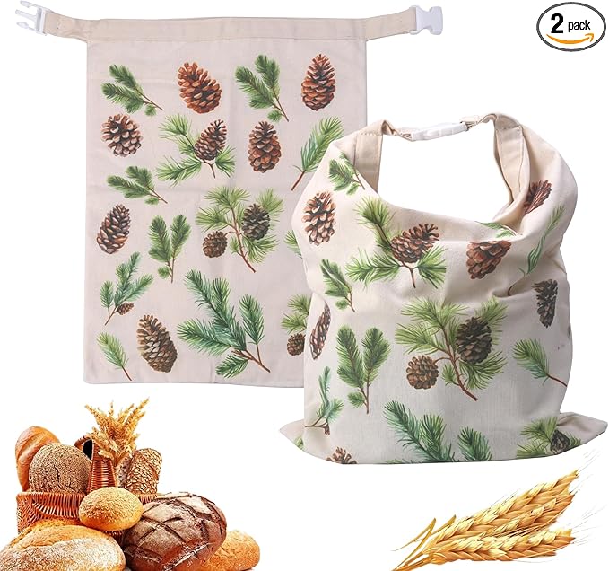 Reusable Beeswax Bread Bags for Homemade Bread,Sourdough Bread Bag with Zipper,Eco-Friendly Cotton Large Food Storage Bags to Keep Fresh,Bakery Essentials(2 Pack)