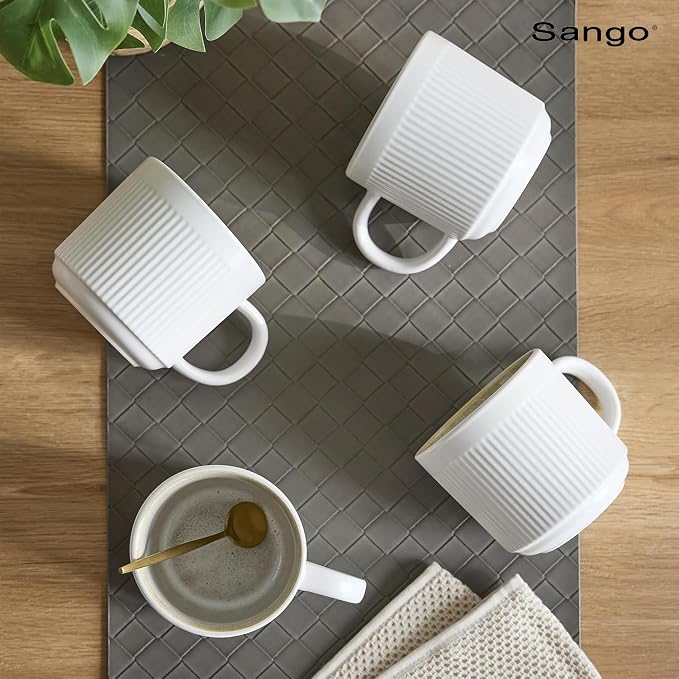 SANGO Anderson Cream Coffee Mugs Set of 4, 16.5 oz Stoneware Coffee Mug Set, Big Ceramic Tea Cup with Reactive Glaze for Cappuccino, Latte, Large Coffee Cups with Handle, Microwave & Dishwasher Safe