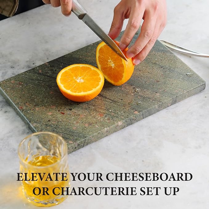 Koville Marble Cutting Board for Kitchen, 12x8 Inches Stone Slab Pastry Cheese Board, Rectangular Serving Tray for Bathroom Countertop, Marble Vanity Tray for Jewelry Cosmetics Perfume (Green)