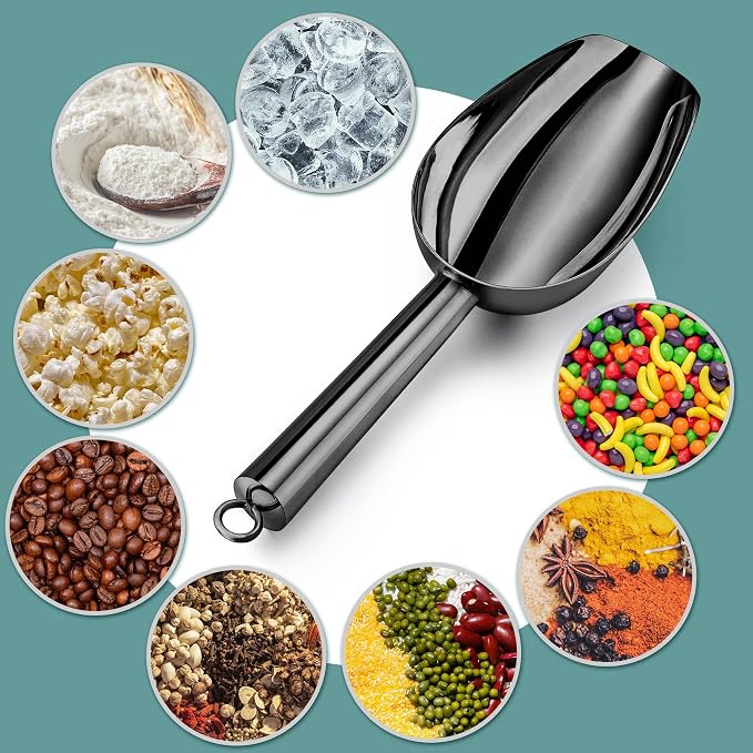 LIANYU Mini Black Ice Scoop Set of 4 and 14 Pcs Cooking Utensils Set with Holder, 3 Ounce Stainless Steel Scoop and Heat Resistant Silicone Kitchen Cookware Utensils Set