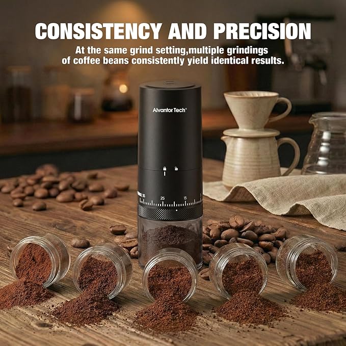 Portable Electric Burr Coffee Grinder, Cordless Rechargeable Coffee Grinder with Ceramic Conical Burr - Ultra Quiet <65dB, 38 Adjustable Settings, USB-C Travel Coffee Grinder for Camping Office Home