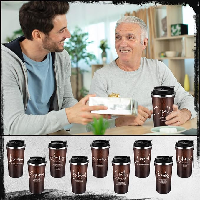 Meanplan 10 Set Christian Church Gift Bible Verse Tumbler Bulk 17oz Coffee Cup Religious Inspirational Tumbler for Women Men Friend Church Member Grandparents Pastor Clergy(Wood, Bible Words Theme)