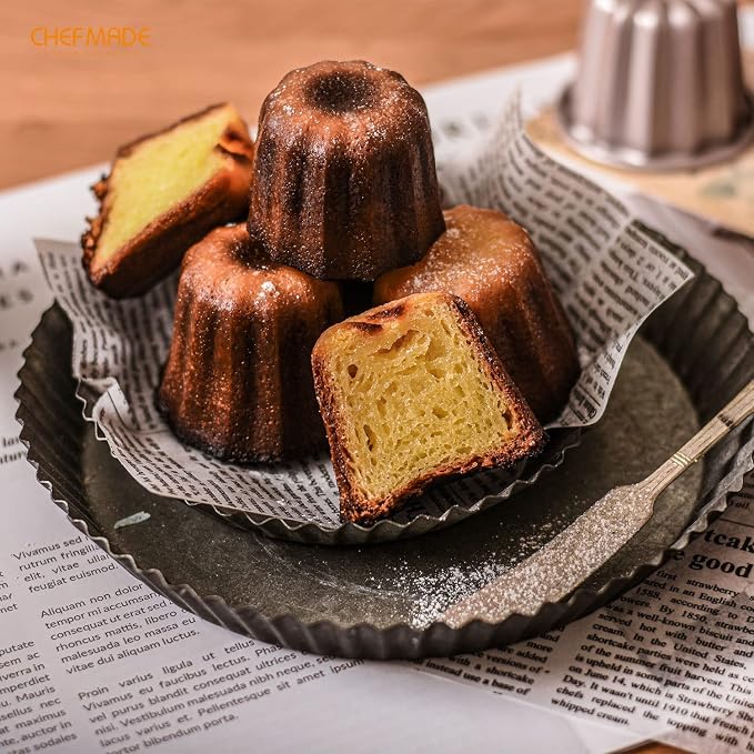 CHEFMADE Canele Mold Cake Pan, 2.6-Inch Non-Stick Canele Muffin Bakeware Cupcake Pan for Oven Baking (Champagne Gold)