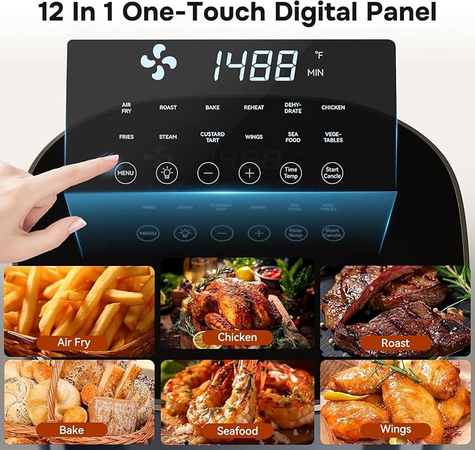 Simple Deluxe 12-in-1 Air Fryer 6.34 Qt, Digital Preset Airfryer with Visible Window, Nonstick and Dishwasher-Safe Basket, Air Fry, Roast, Bake, Dehydrate, Fries, 1700W, Gary