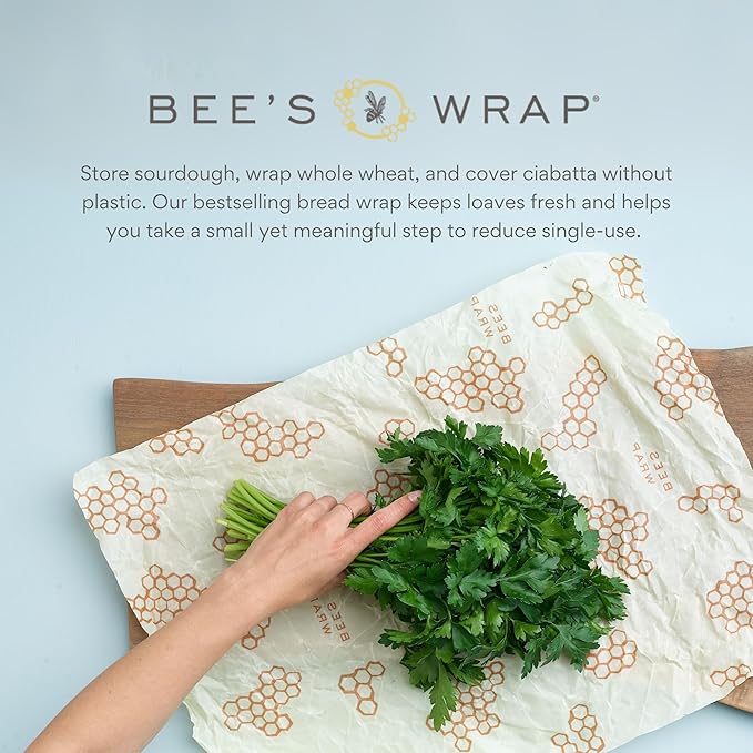 Bee's Wrap Beeswax Wraps for Food - Pack of 2 Bread Wraps - Meadow Magic & Honeycomb - Plastic Free Made in USA Reusable Bread Storage Bags - Organic & Sustainable Sourdough Bags