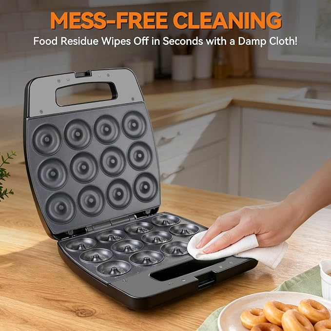 Baker's Friend Mini Donut Maker Machine, Bake 12 Mini Doughnuts, Maquina Para Hacer Donas, Perfect for Breakfast, Snacks, Desserts & More, Graphite