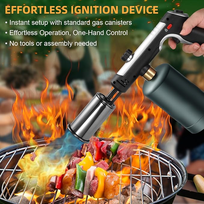 Powerful Propane Torch with One-Touch Max Fire, Adjustable Kitchen Torch with Safety Lock, Flamethrower, Blow Torch Gun for Grill, BBQ, Sous Vide, Campfire Starter (Tank Not Included)