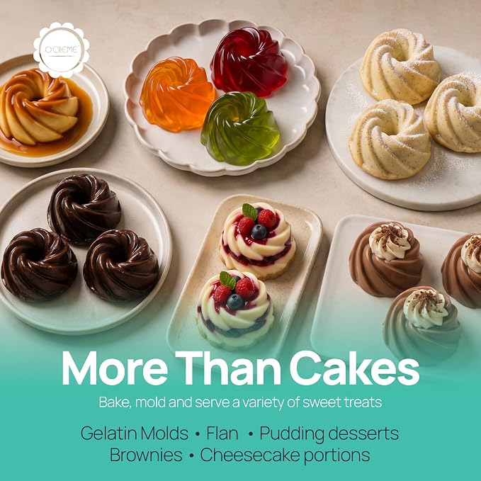 O'CREME Bakeable Plastic Mini Swirl Cake Pan, Baking Pan With Non-Stick Silicone, Reusable nonstick baking molds, Durable, Lightweight, Easy Storage for Baking and Much More - 50 QTY Pack