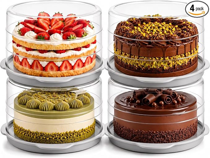 Evelots 4-Pack 12-Inch Airtight Cake Container with Lid - Portable Carrier for Pies, Cakes, Cupcakes & More - BPA-Free Clear Plastic - Secure & Easy Transport