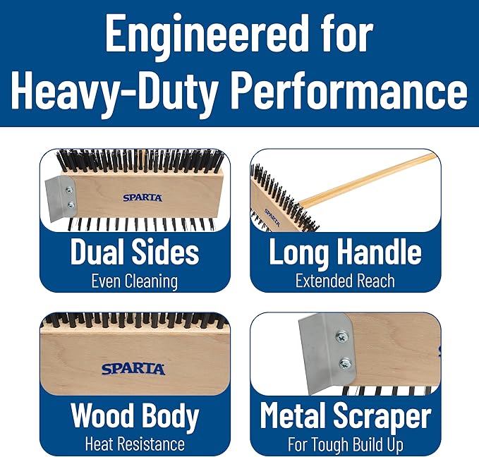 SPARTA 4002600 Stainless Steel Grill Brush, Grill Scraper With Long Handle For Commercial Cleaning, Kitchens, Restaurants, Bathrooms, 30 Inches, Brown, (Pack of 6)