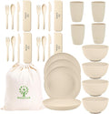 ECOSTAR Wheat Straw Dinnerware Sets Unbreakable Plates Bowls and Cups Reusable Utensils Dishwasher Microwave Safe Bowls and Plates Sets (Beige)