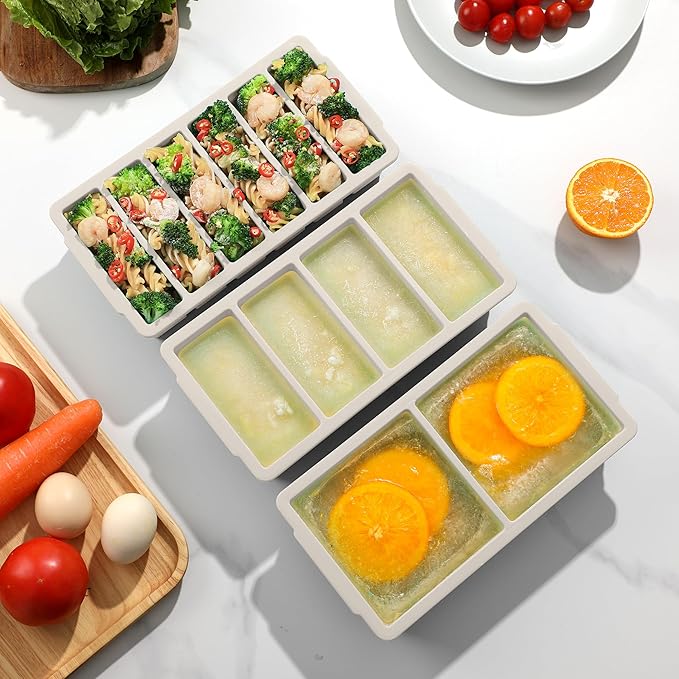 3-Pack Silicone Freezer Trays with Lid,2 Large 2-Cup(500ml)&4 Medium 1-Cup(125ml)&6 Small 1/2-Cup(75ml) Soup Freezer Container Molds,Ice Cube Tray For Meal Prep&Freezing Soup,Stews,Sauces