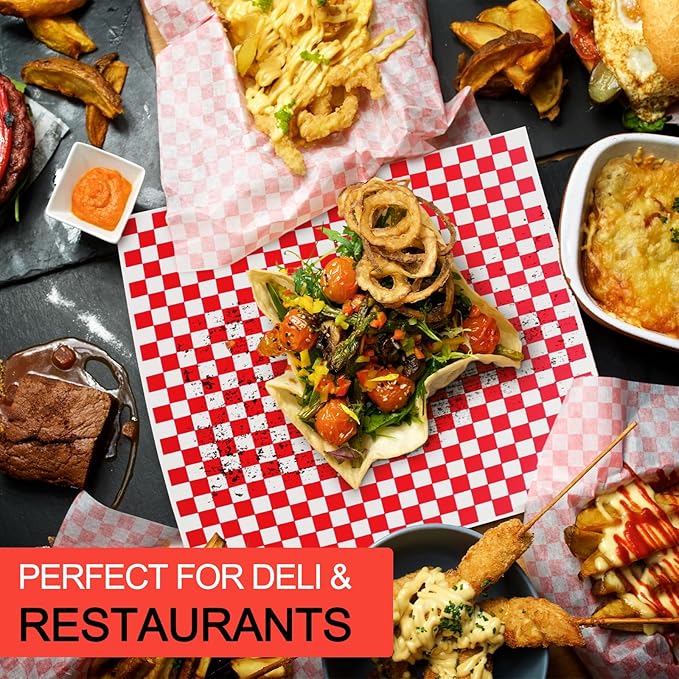 960 Pieces Deli Wax Paper Sheets 12 x 12 inches Checkered Sandwich Wrapping Paper Food Basket Liners for Food Serving, Party, Festival and Outdoors, Red