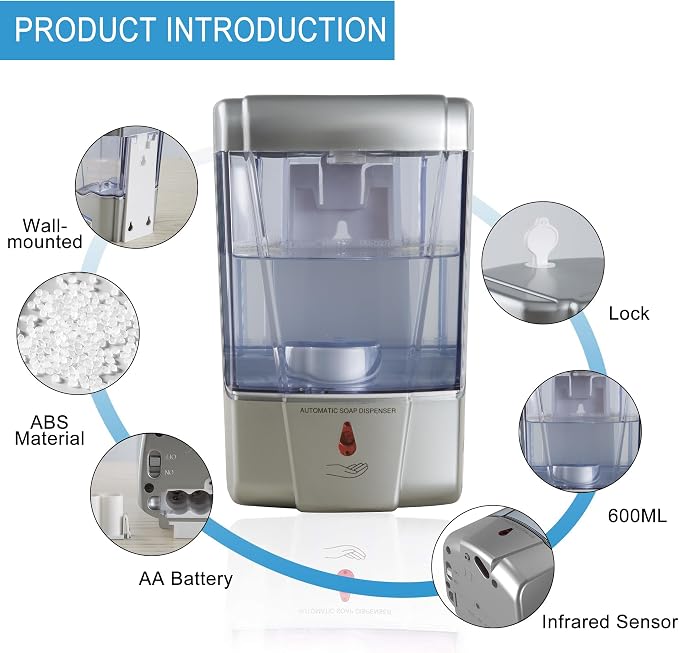 Automatic Hand Dryer and Soap Dispenser Set Wall Mounted High Speed ABs Hand DryerTouchless Automatic Soap Dispenser for HomeBathroom&Commercial Use-Silver