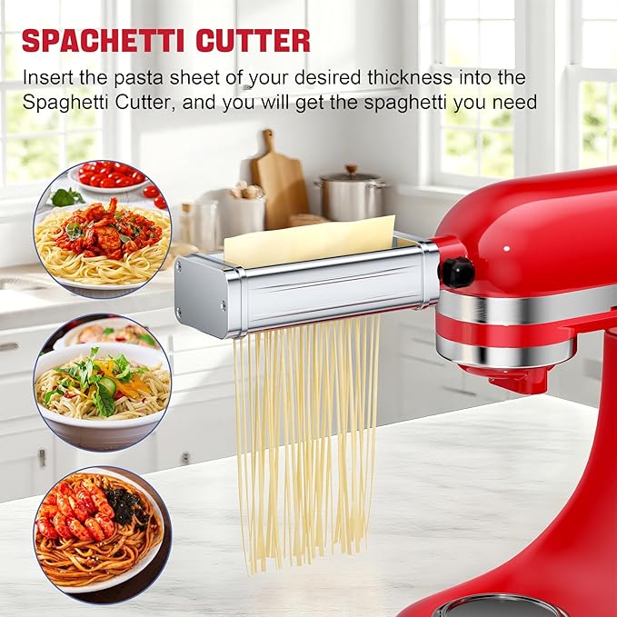 Pasta Maker Attachments Set for all KitchenAid Stand Mixer, including Pasta Sheet Roller, Spaghetti Cutter, Fettuccine Cutter, KSMPRA 3-Piece Pasta Roller & Cutter Set