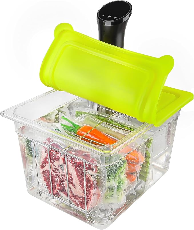 EVERIE 12Qt Sous Vide Container Set w/Collapsible Lid + Lock-In Divider Rack (RACK04) – Keeps Bags Separated & Submerged, Fits Most Clamp-Style Circulators