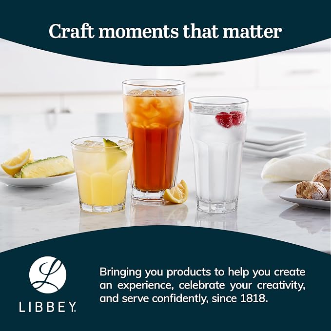 Libbey Gibraltar DuraTuff Drinking Glass Drinking Cup Set, Iconic Heavy Base Bar Glassware hick Drinking Glasses Set of 12, 22-Ounce Iced Tea Glasses