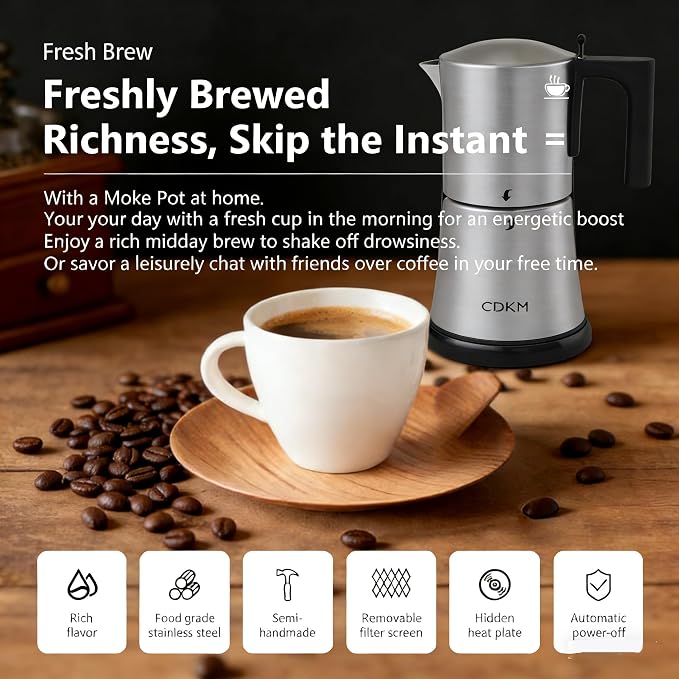 Automatic mocha coffee pot,moka pot stainless steel,One-touch Electric Coffee Maker,3-6 Cups 340ml Italian espresso machine, Anti-scalding, Automatic power-off,Gift Idea,Safety