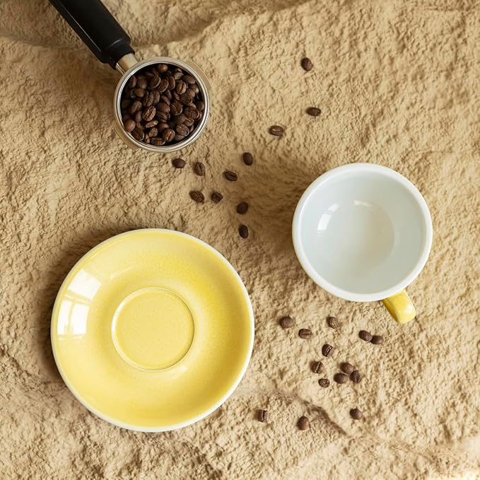 Loveramics Coffee Cup Ceramic, 8 oz Latte Art Cup with Saucer for Cappuccino, Tea, Espresso, Thick - walled stoneware Cappuccino mug Set for Cafe and Barista - Potters Colours (Butter Cup, 8OZ)