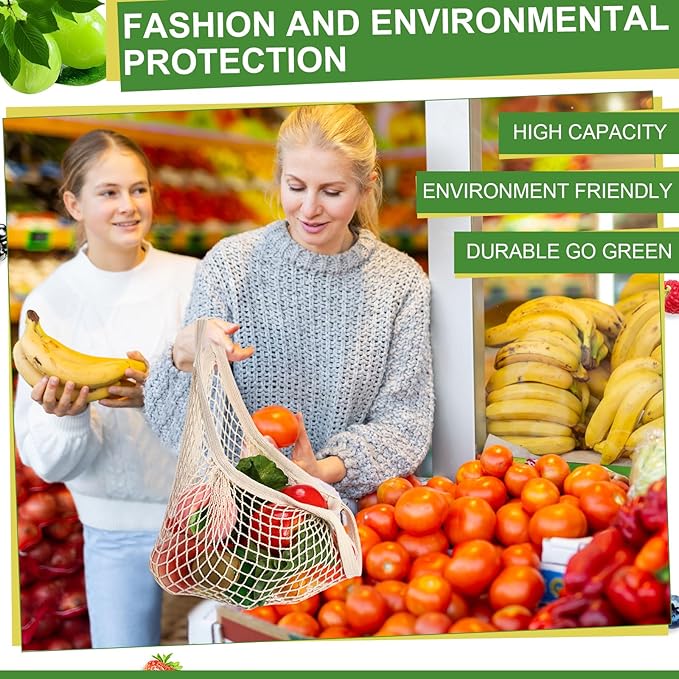 Paterr 36 Pack Cotton Mesh Produce Bags Bulk Reusable Market Bag Washable Net Grocery Purse String Shopping Tote Beach Organizer for Vegetable Fruit Picnic Food Storage (Short Handle,Beige)
