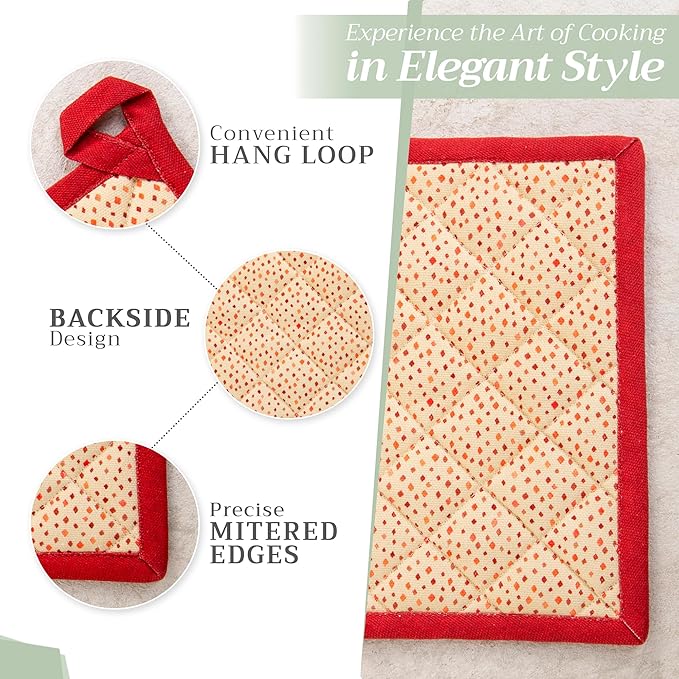Maison d' Hermine Pot Holders 100% Cotton Heat Resistant Potholders 8" x 8" Hot Pads with Loop for Thanksgiving Christmas Decorations BBQ Cooking Baking Handling Hot Pans (Pack of 1, Kalahari)