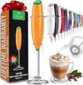 Zulay Kitchen Powerful Milk Frother Wand - Ultra Fast Handheld Drink Mixer - Electric Whisk Foam Maker for Coffee, Lattes, Cappuccino, Matcha & Creamer - Jet Orange