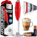 Zulay Kitchen Patented Tornado Triple Whisk Milk Frother with 4 Duracell Batteries – Handheld Foam Maker for Coffee, Lattes, Matcha & Hot Chocolate – Rich, Creamy Froth in Seconds - Cardinal Red