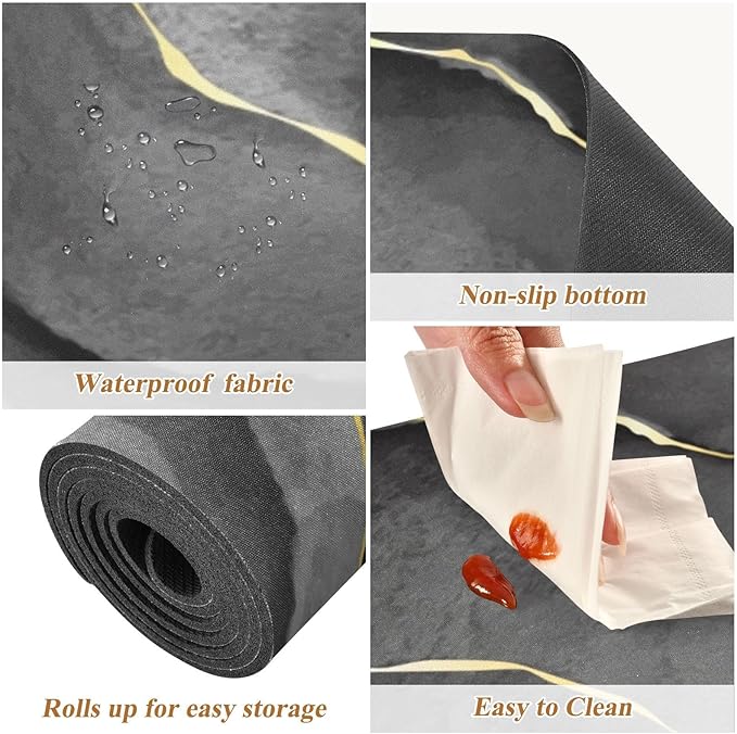 2 in 1 Table Runner Trivet for Hot Pots and Pans Heat Resistant Non Slip Waterproof 39 x 12 Inch Decorative Table Protector for Kitchen Countertop Marble Black and Gold Line