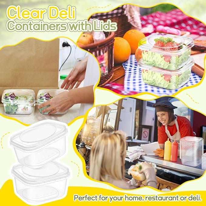 50 Pack 28 oz Deli Containers with Lids, Tamper Proof Leak Resistant Clear Plastic Food Storage Containers, Airtight Meal Prep Container for Soup Salad Tiramisu, Microwave & Dishwasher Safe