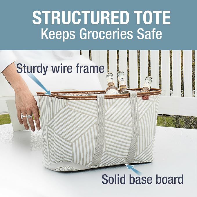 CleverMade Collapsible LUXE Tote, 30L Foldable Grocery Shopping Bag, Reusable