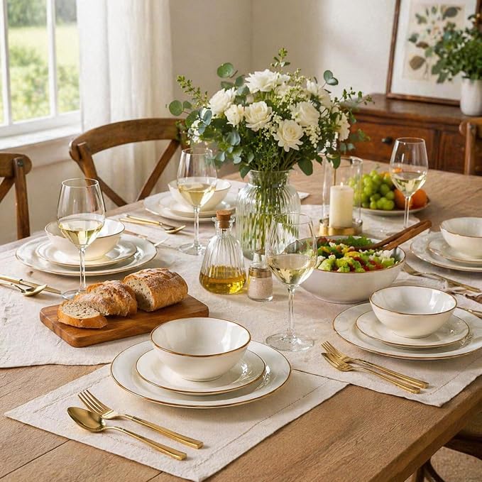 AmorArc Ceramic Dinnerware Sets, Handmade Stoneware Reactive Glaze Plates and Bowls Set, Scratch Resistant | Dishwasher & Microwave Safe, Service for 4 (12pc)