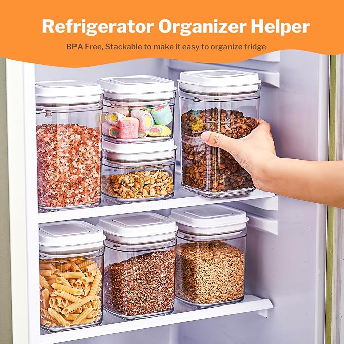 UFORU Pop Top Food Storage Container Set | 6Pcs Airtight Cereal Storage Organizer Canisters with Pop Lids, BPA-Free, Vacuum Seal & One-button Opening, Stackable Pantry Containers for Dry Food Storage