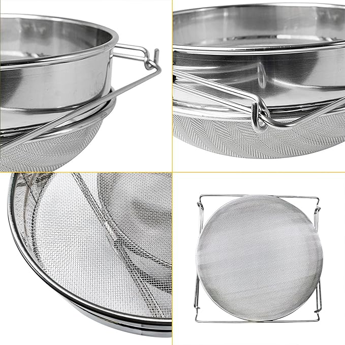 Stainless Steel Honey Strainer, Double Sieve for 5 Gallon Bucket, Beekeeping Equipment with Extendable Arms, Honey Debris Filter