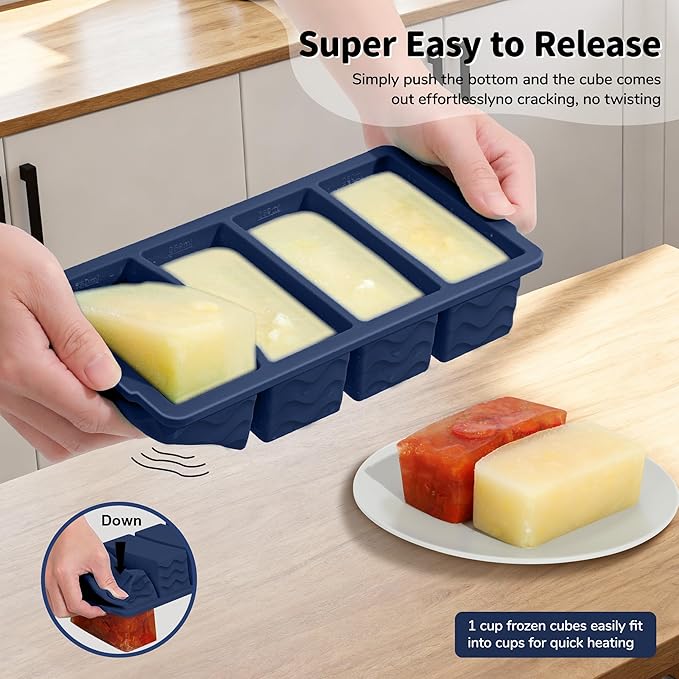 3-Pack Silicone Freezer Trays with Lid,2 Large 2-Cup(500ml)&4 Medium 1-Cup(125ml)&6 Small 1/2-Cup(75ml) Soup Freezer Container Molds,Ice Cube Tray For Meal Prep&Freezing Soup,Stews,Sauces