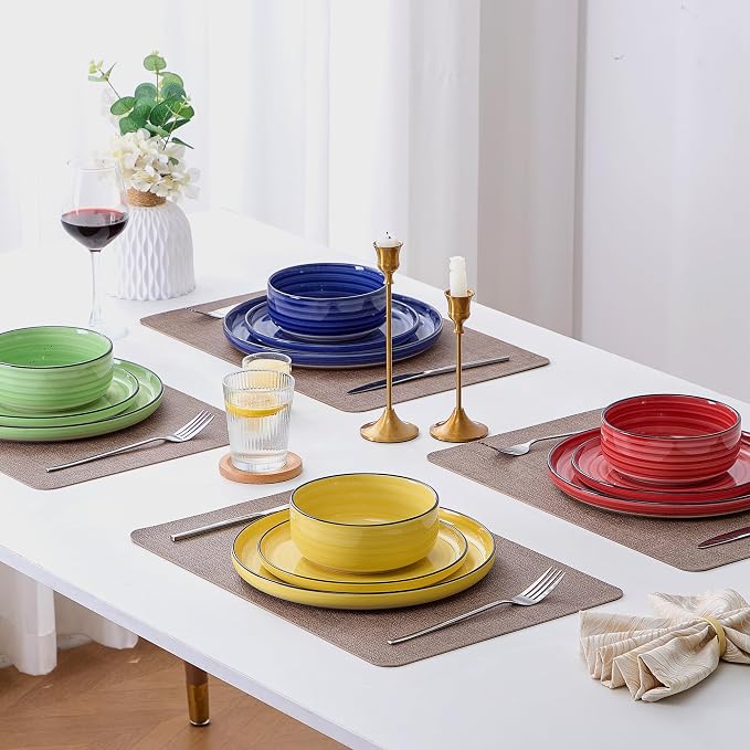 Bonita Dinnerware Sets 18 Pieces, Blue Stoneware Dishes Set for 6, Plates Set and Bowls Sets, Dishwasher and Microwave Safe (Vibrant 18, large)