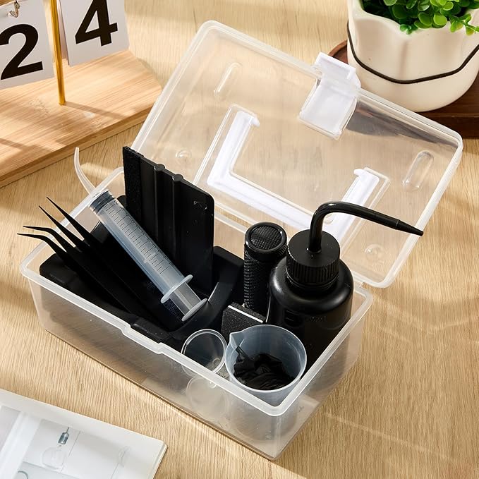 LemonRoad 15 Pcs Snow Globe DIY Tumbler Tool Kit Include Storage Box Squeeze Bottle Funnel Silicone Cup Cradle Measuring Cup Flashlight for Beginner Making Supplies Thanksgiving Day Gifts (Black)