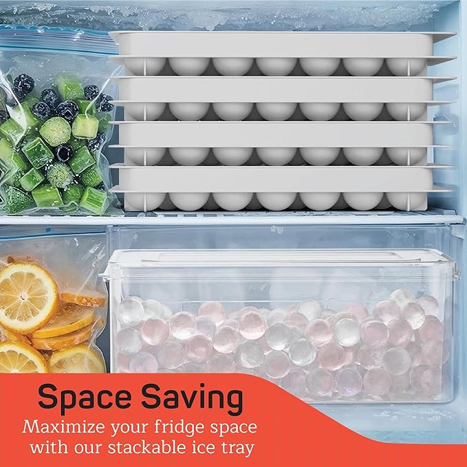 Emporio Kitchen Round Ice Cube Tray Set Pack of 1, BPA-Free Stackable Trays with Lid & Tongs, 33 Ice Balls Per Tray for Whiskey, Drinks, and Cocktails, Quick Release Round Ice Cube Mold, White