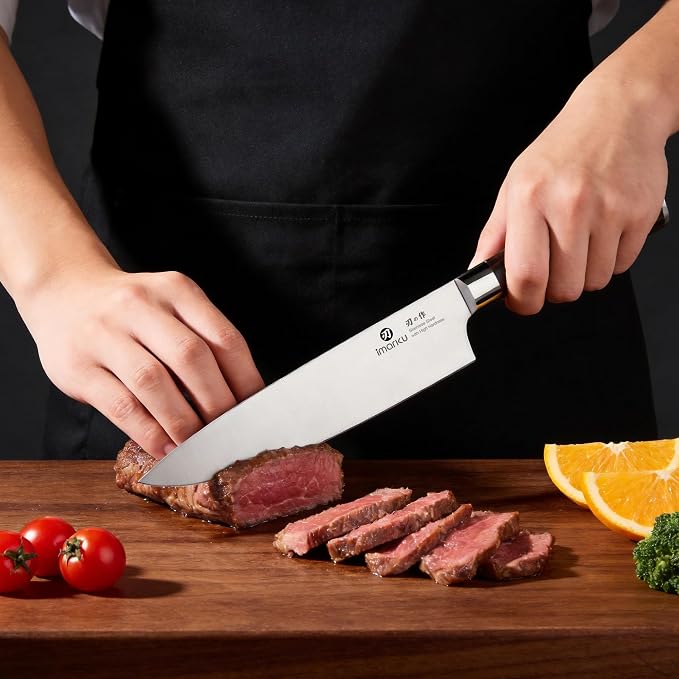 imarku Knife Set, 3 Piece Japanese High Carbon Stainless Steel | Razor Sharp 8 inch Chef Knife, 10 inch Bread Knife and 6 inch Boning Knife for Meat, Bread, Vegetables and Kitchen Prep
