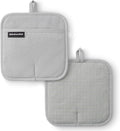 KITCHENAID Gourmet Series Gridlines Pot Holders 2-Pack Set, Heat Resistant up to 600°F, Soft Silicone Grip, Magnetic Cuff, Matte Grey, 8"x8"