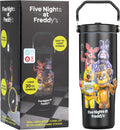 Get Trend Five Nights at Freddy’s 30oz Tumbler with Handle and Straw, Stainless Steel Insulated Water Bottle, BPA-Free, Leak-Proof, Cold for 12h, Hot 5h, Gifts for Men, Teens (Black FNAF)