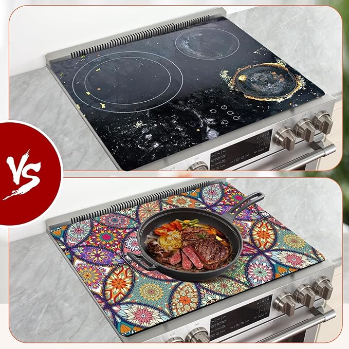 Decorative Electric Stove Top Covers, Heat Resistant Silicone Stove Cover Mat, Stove Top Protectors for Electric Flat Glass Stoves, Adds Extra Counter Space for Small Kitchens and Apartments