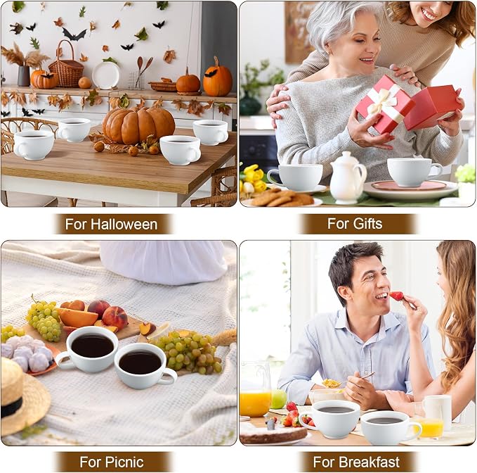 Reallnaive 12 pieces 7.5 oz Porcelain Espresso Cups Set White 220ml Durable for Serving Coffee Tea Beverage for Cafes Office Home Restaurants Hotels