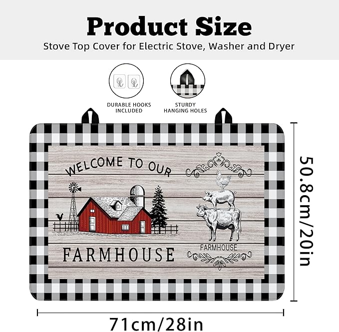 Farmhouse Stove Top Covers for Electric Stove 20x28 Inch Farmhouse Heat Resistant Glass Top Stove Cover Washable Foldable Cooktop Protector