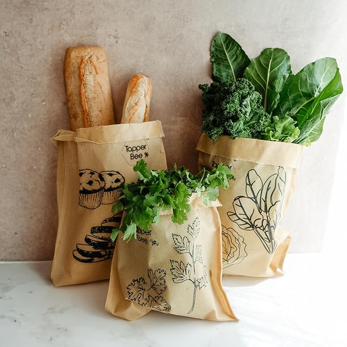Reusable Beeswax Bags Set of 3 – Keep Food Fresh Longer, Reduce Food Waste, Eco-Friendly, BPA Free Storage