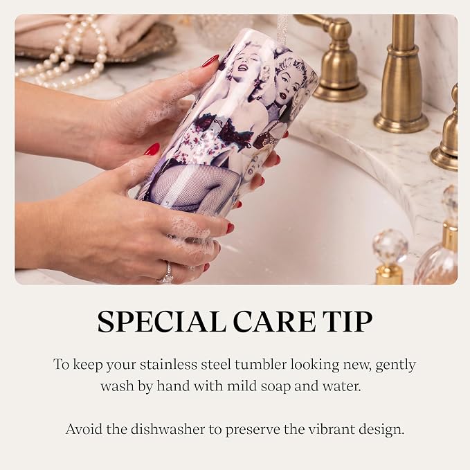 Dragon Glassware x Marilyn Monroe 100th Celebration Tumbler, 24oz - Glamour | Vacuum Insulated Stainless Steel Tumbler with Straw & Lid; Double Walled Tumbler with Straw Charm; Marilyn Monroe Cup