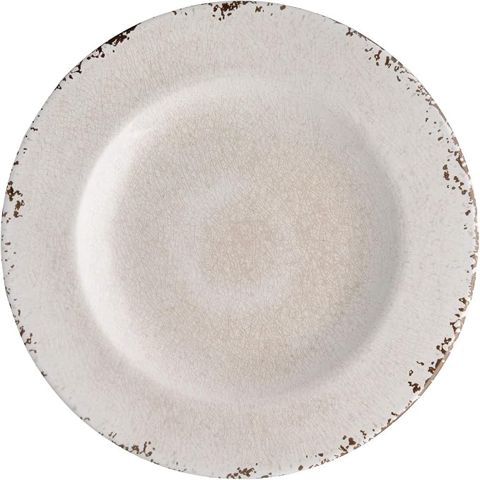 UPware 12 Piece Crackle Melamine Dinnerware Sets, Outdoor Dishes Set, Plates and Bowls Sets, Service for 4, Cream