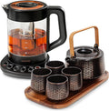 Viante Luxury Tea Set, Electric Kettle With Infuser, Gift for Tea Lovers | Borosilicate glass body plus ceramic teapot, 4 ceramic cups & bamboo tray. No plastic ever touches your water
