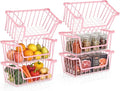 SUNALLY Stackable Storage Bins 6 Pcs Wire Baskets for Pantry Organizers and Storage, Vegetable Fruit Storage Basket for Countertop Organizer,Kitchen Storage Baskets for Onion Potato Snack,Pink