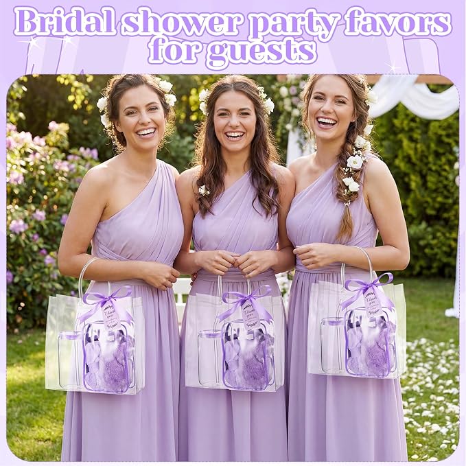 48 Pcs/6 Sets Baby Shower Prizes Winners Include Glass Cans Spa Headband Plush Sleep Eye Mask Hair Claw Clips Clear Cosmetic Bags Baby Shower Player Winner Gifts Bridal Game Gifts(Purple)